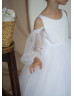 Cold Shoulder White Satin Tulle Flower Girl Dress